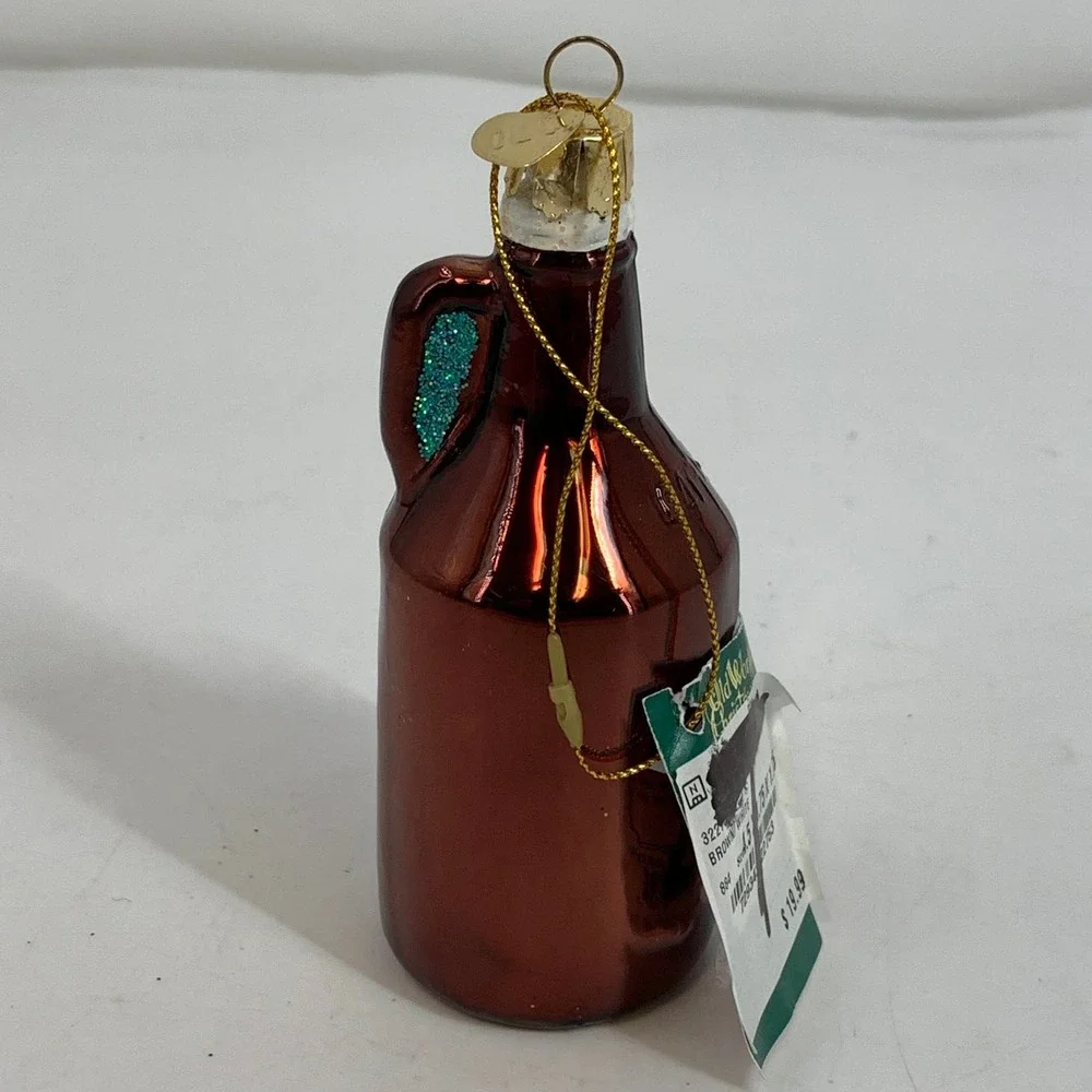 Old World Christmas Beer Growler Glass Ornament Brown Gold‎ Barware Holiday